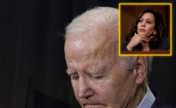 Joe Biden with head bowed, Kamala Harris inset, breaking new