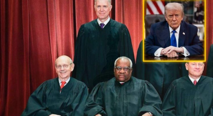 Supreme Court justices with Donald Trump inset photo for ima