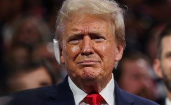 Donald Trump speaking with visible emotion