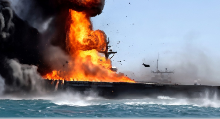 USS Rodney M Davis hit by Harpoon missile