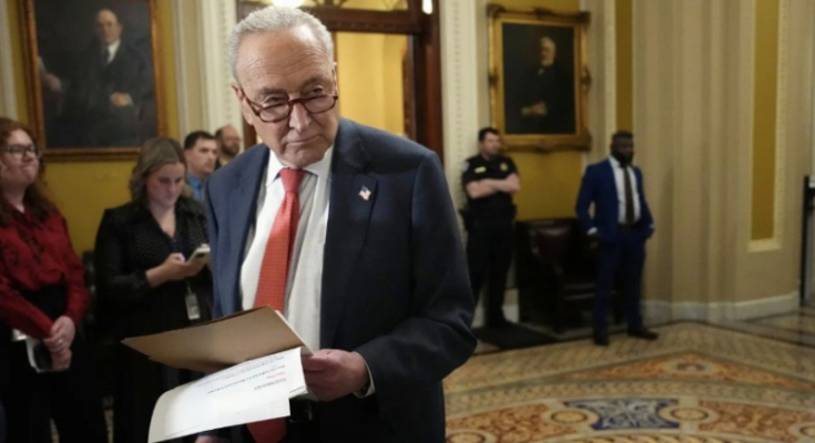 Main image related to Senate Minority Leader Chuck Schumer engaged in more left-wing