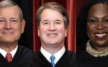 Three Supreme Court justices in judicial robes with text below reading 'HUGE! Supreme