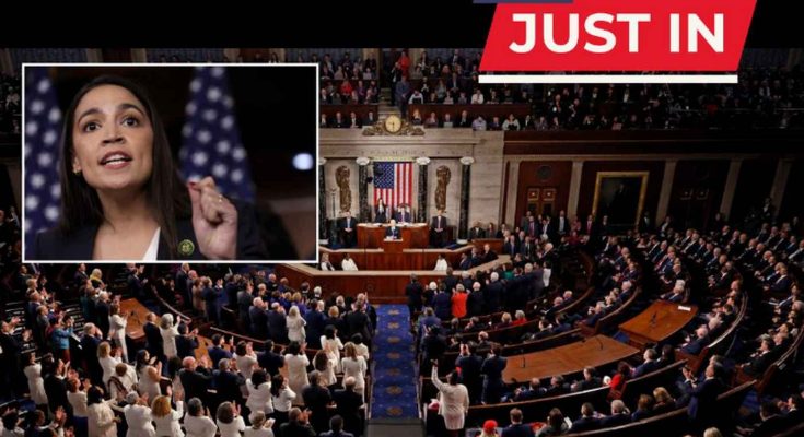 A split-screen news graphic showing a woman speaking in an inset frame on the left, with