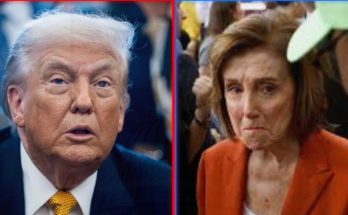 Split-screen image showing Donald Trump in a dark suit with a yellow tie on the left