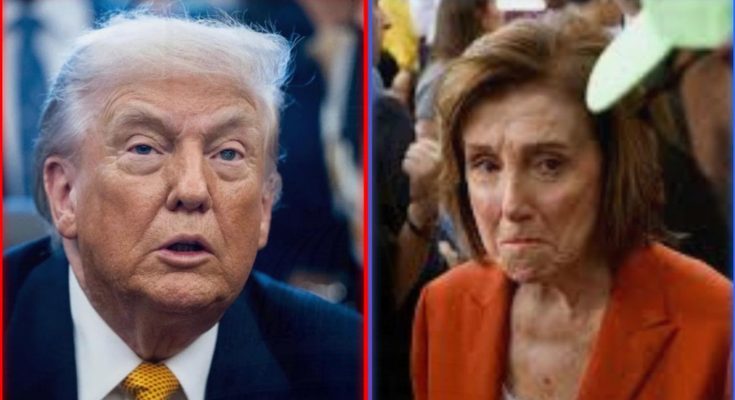 Split-screen image showing Donald Trump in a dark suit with a yellow tie on the left