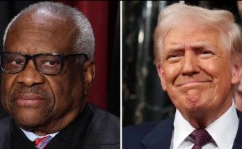 Side-by-side portrait of Clarence Thomas and Donald Trump