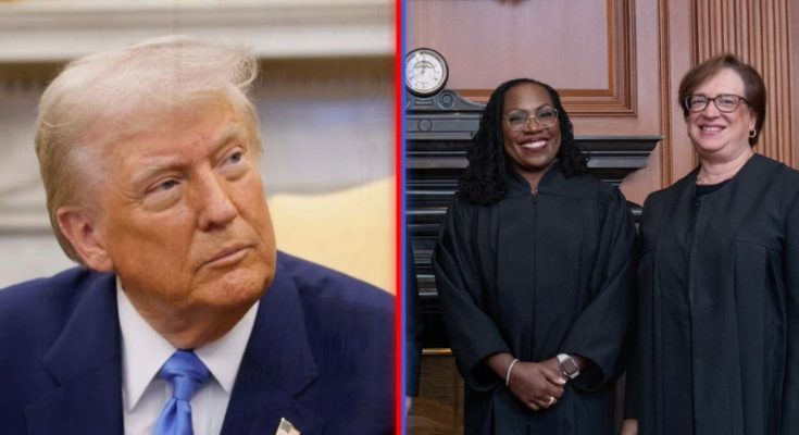 Split-screen image showing Donald Trump in a dark suit with a yellow tie on the left