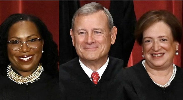 Three individuals in judicial robes side by side against a red background. Left: Black
