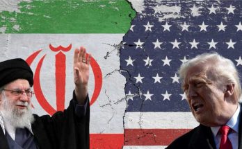 A social media post displays text claiming war odds are soaring as Iran and the US agree to meet in Pakistan, above a cracked wall showing the Iranian flag with a bearded man in.