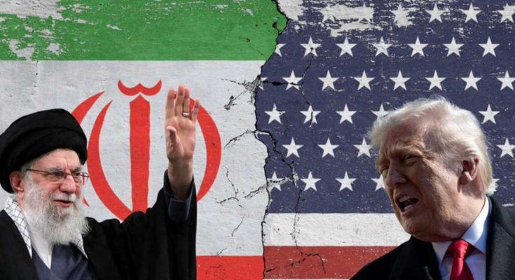 A social media post displays text claiming war odds are soaring as Iran and the US agree to meet in Pakistan, above a cracked wall showing the Iranian flag with a bearded man in.