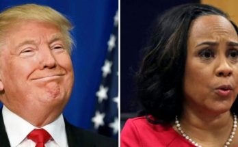 Split image showing Donald Trump smiling on the left and Fani Willis speaking on the
