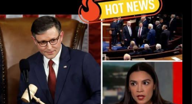 Partisan news graphic: McCarthy, AOC, "House Shuts Down DEMS"