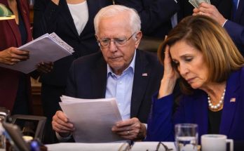 satirical image shows Democratic politicians in tense meeting with text accusing them of