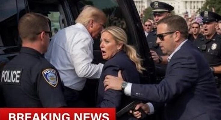 police escort an individual into a vehicle amidst a crowd