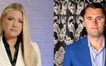 split portrait of blonde woman in white blazer and man in blue suit against contrasting