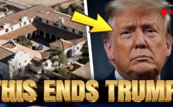 aerial view of Mar-a-Lago estate with Donald Trump close-up and bold text reading THIS