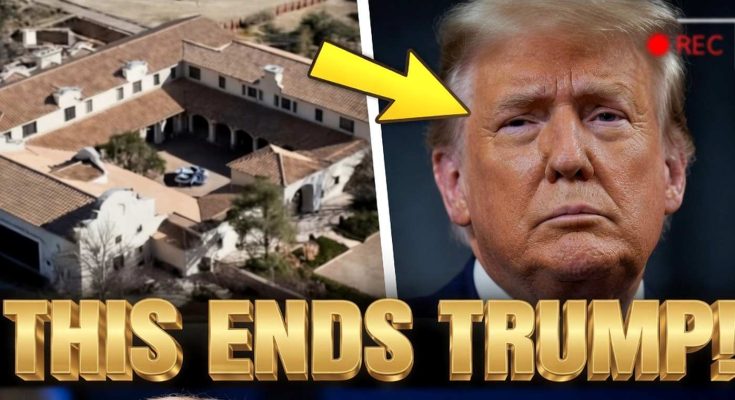 aerial view of Mar-a-Lago estate with Donald Trump close-up and bold text reading THIS