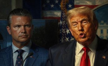 trump delivers Iran update with serious expression, American flag backdrop