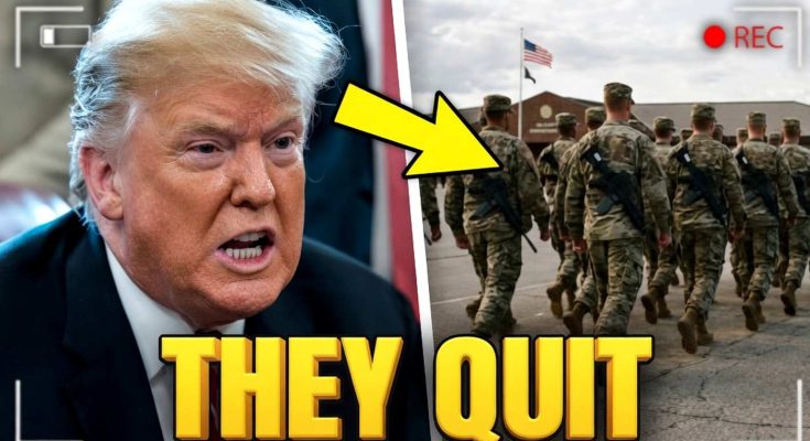 former president with soldiers leaving military base, headline 'They Quit'
