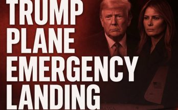 donald Trump and Melania Trump with bold text reading Trump Plane Emergency Landing on