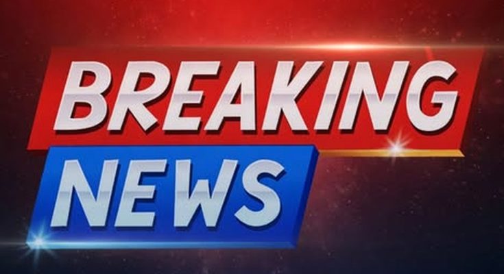breaking news headline with red and blue background, urgent update