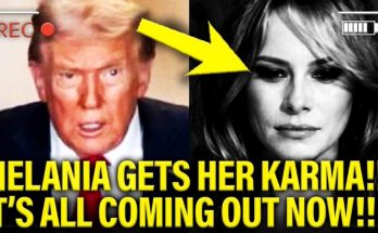 donald Trump and Melania Trump in split-screen composite with yellow arrow pointing to