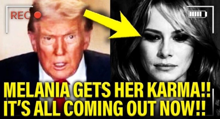 donald Trump and Melania Trump in split-screen composite with yellow arrow pointing to