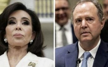 split-screen image shows Jeanine Pirro and Senator Adam Schiff with headline announcing