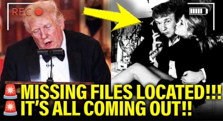 donald Trump at podium with REC indicator beside black and white photo of man on phone