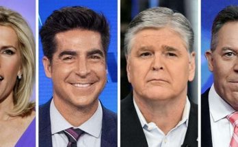 breaking news graphic showing four Fox News personalities with headline about anchor
