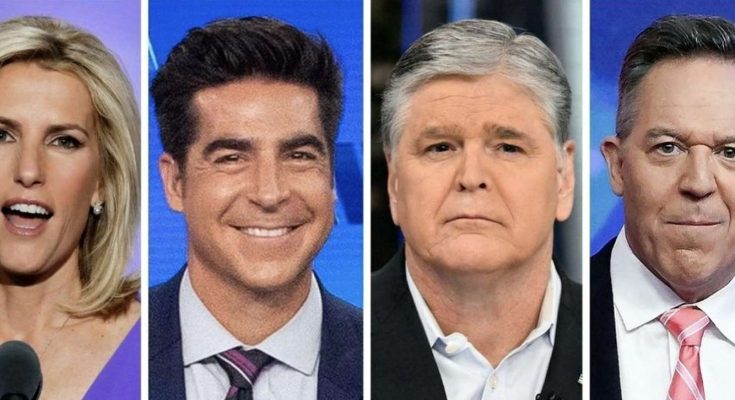 breaking news graphic showing four Fox News personalities with headline about anchor