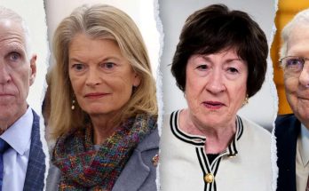 four politicians in a split-image, showing serious expressions