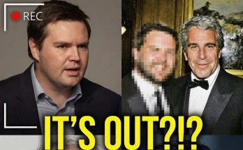 man speaking with blurred image and suited man, headline text