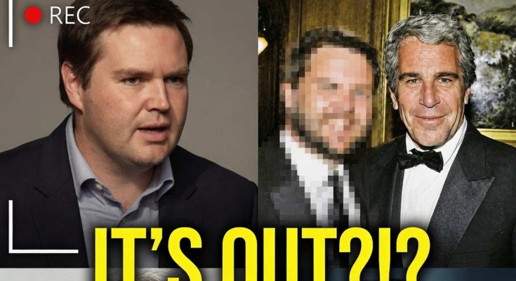 man speaking with blurred image and suited man, headline text