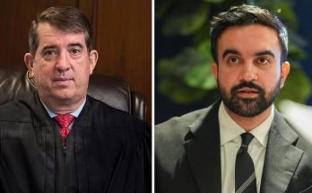 side-by-side portraits of a judge in black robes and a man in a gray suit with striped tie