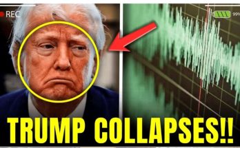 donald Trump with downturned expression circled in yellow beside plunging green stock