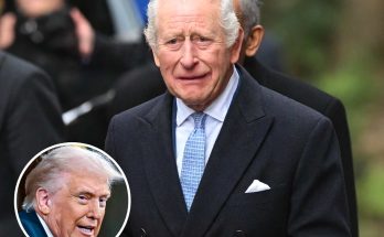 royal figure in formal attire with inset of political figure, outdoor setting