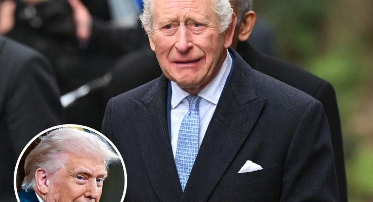 royal figure in formal attire with inset of political figure, outdoor setting