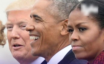 barack Obama and Michelle with Donald Trump in formal setting