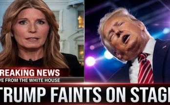 news anchor reports on Trump fainting, stage lights visible