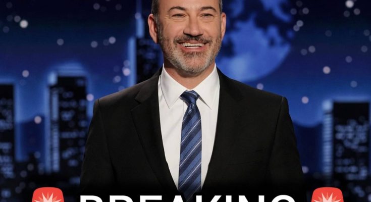 smiling host on nighttime set with breaking news headline