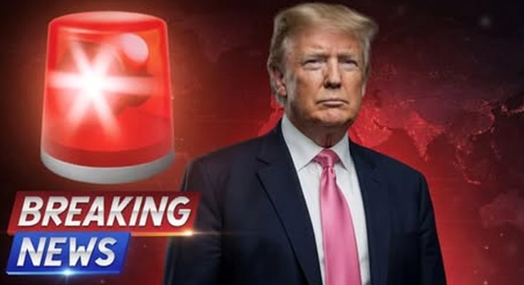man in suit with red alert symbol and breaking news banner