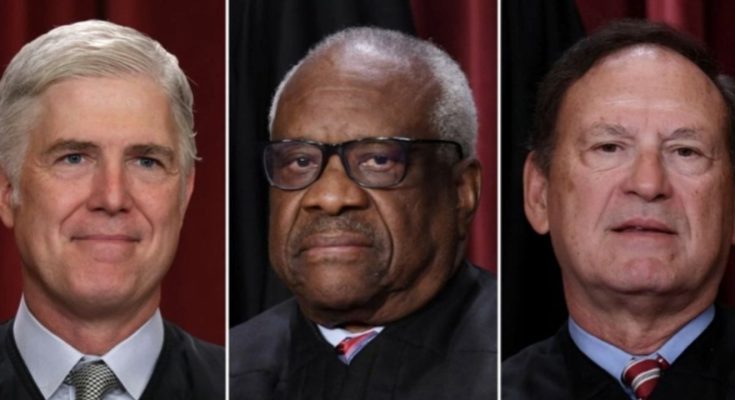 supreme Court justices in formal attire, major decision announcement
