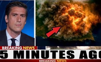 explosive scene with massive fireball and news anchor reporting