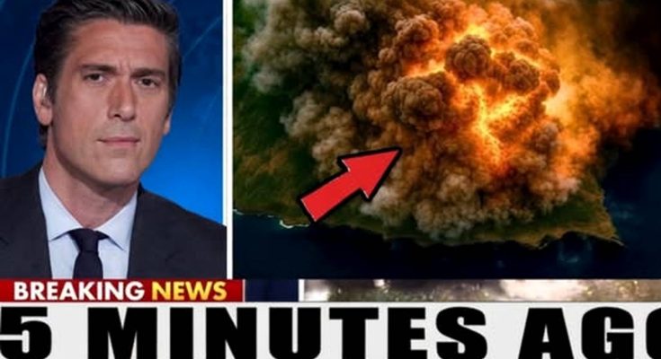 explosive scene with massive fireball and news anchor reporting