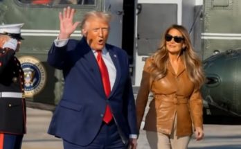 trump and Melania exit helicopter, Marine One emergency landing