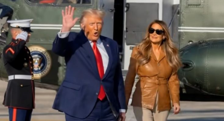 trump and Melania exit helicopter, Marine One emergency landing
