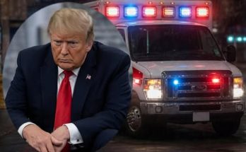 donald Trump hospitalized, ambulance with flashing lights, emergency setting