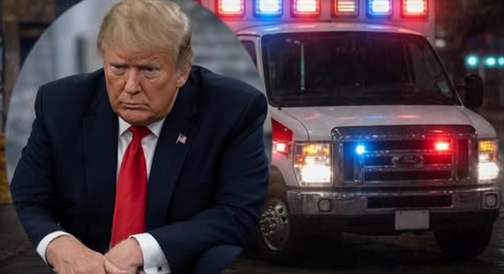 donald Trump hospitalized, ambulance with flashing lights, emergency setting