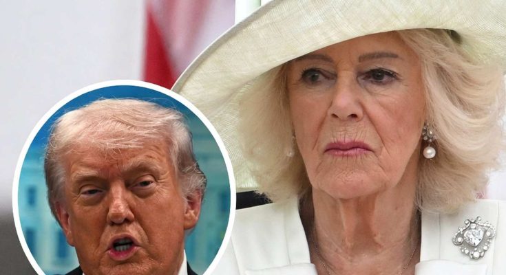 elderly woman in white hat with inset of speaking man, serious expressions